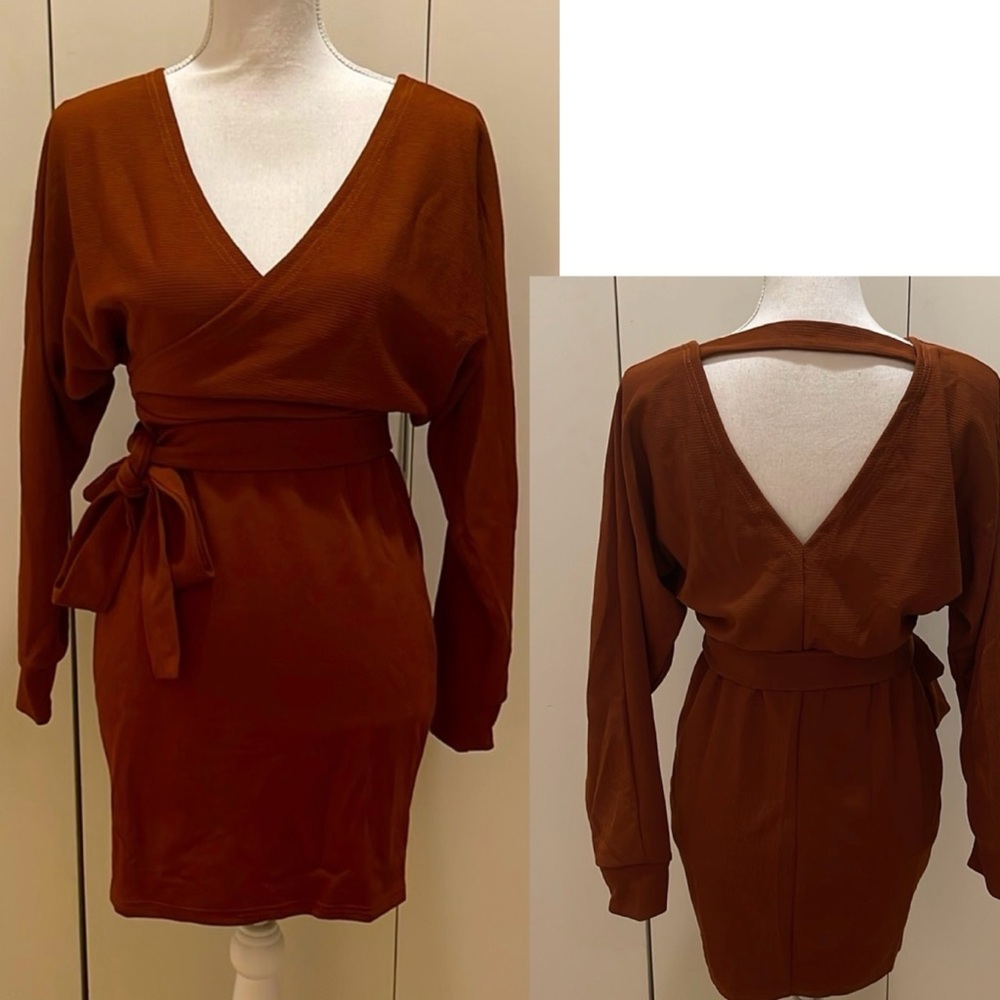 Rust color long sleeve short dress size small NWOT #71